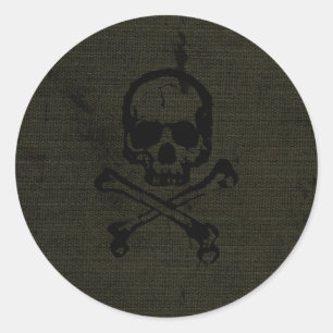 Grüner Vintage Grunge Totenkopf Kreuzknochen Hallo Runder Aufkleber