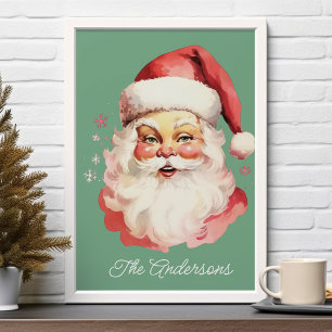 Grüner Vintage Retro Weihnachtsmann Familienweihna Poster