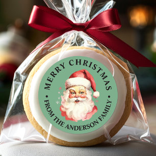 Grüner Vintage Retro Weihnachtsmann Frohe Weihnach Runder Aufkleber