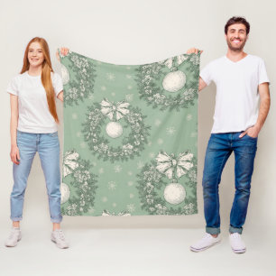 Grüner Vintage-Toile-Weihnachtskranz (1) Fleecedecke