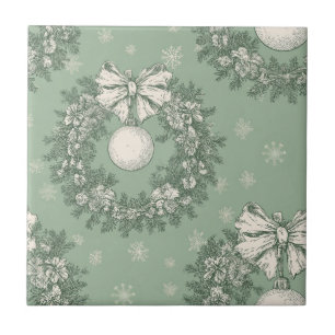 Grüner Vintage-Toile-Weihnachtskranz (1) Fliese