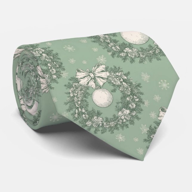 Grüner Vintage-Toile-Weihnachtskranz (1) Krawatte (Gerollt)