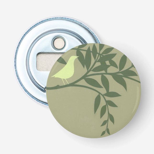 Grüner Vogel auf grünem Zweig Flaschenöffner (Vorderseite)