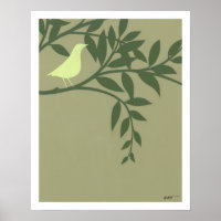 Grüner Vogel auf grünem Zweig
