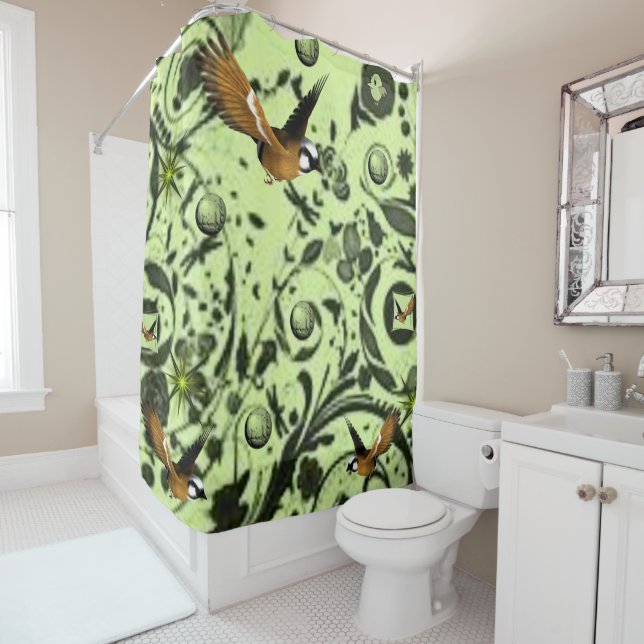 Grüner Vogelduschvorhang Duschvorhang (Beispiel)
