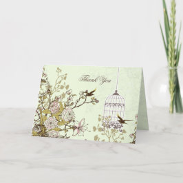 grüner Vogelmit blumenkäfig, Liebevögel danken Dankeskarte