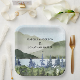 Grüner Wald im Wasser Hochzeit im Freien Pappteller