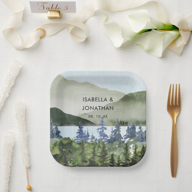 Grüner Wald im Wasser Hochzeit im Freien Pappteller (Hochzeit)