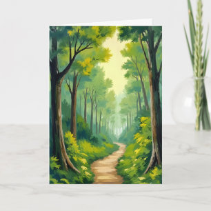 Grüner Waldweg Üppige Natur Aquarell Gemalt Karte