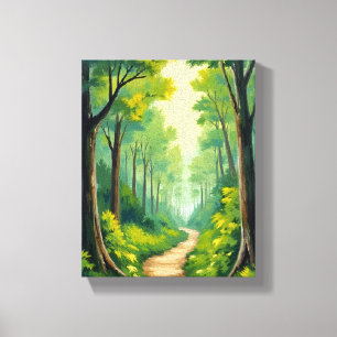 Grüner Waldweg Üppige Natur Aquarell Gemalt Leinwanddruck