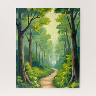 Grüner Waldweg   Üppige Natur Aquarell Puzzle