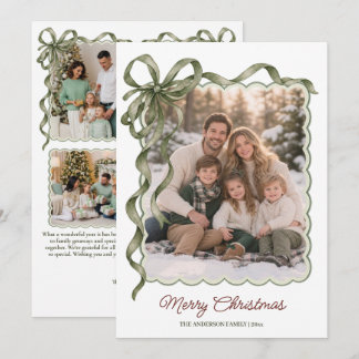 Grüner Wasserfarben-Schleifen-Weihnachten 5-Foto-C Feiertagskarte