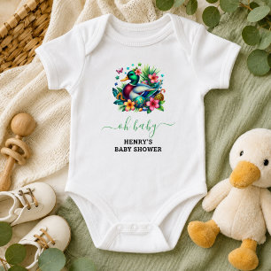 grüner Watercolor One Lucky Duck Junge 1. Geburtst Baby Strampler