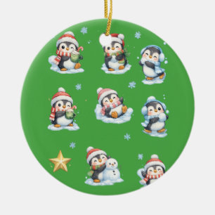 Grüner Weihnachts-Pinguin-Schmuck Keramik Ornament