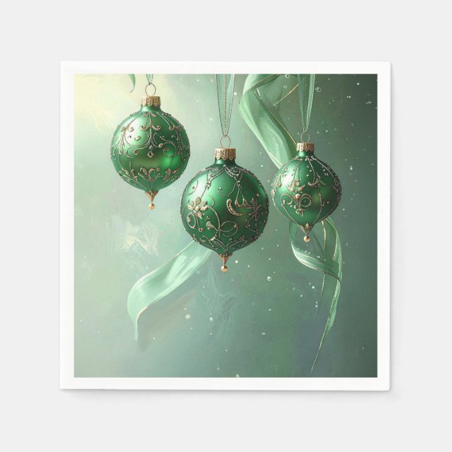 Grüner Weihnachtsball Feiertagsserviette Serviette (Vorderseite)