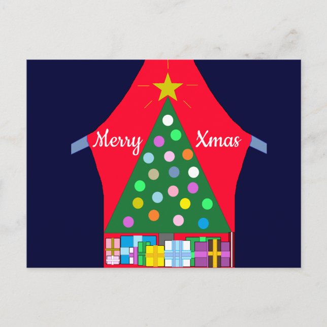 Grüner Weihnachtsbaum & Blue Drapes: Feiertagspostkarte (Vorderseite)