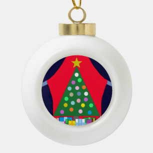 Grüner Weihnachtsbaum & Blue Drapes: Keramik Kugel-Ornament