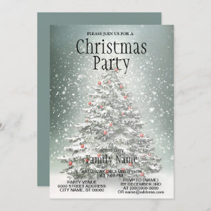 Grüner Weihnachtsbaum Bunte Ornamente Weißer Schne Einladung