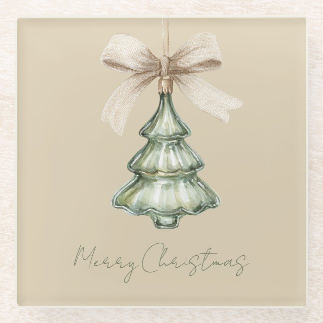 Grüner Weihnachtsbaum-Creme-Bogen Glasuntersetzer (Vorderseite)