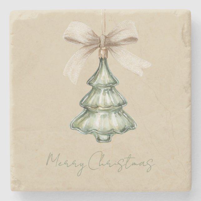 Grüner Weihnachtsbaum-Creme-Bogen Steinuntersetzer (Vorderseite)