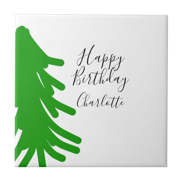 Grüner Weihnachtsbaum Frohen Geburtstag Dezember W Fliese (Vorderseite)