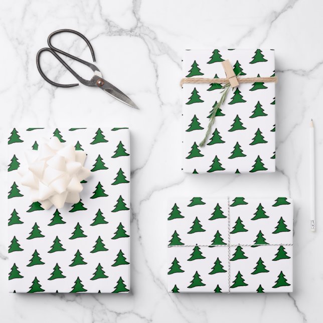 Grüner Weihnachtsbaum Geschenkpapier Set (Vorderseite)