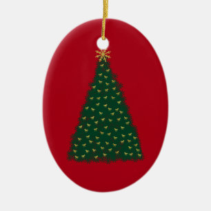 Grüner Weihnachtsbaum, goldene galoppierende Pferd Keramikornament
