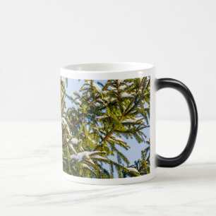 Grüner Weihnachtsbaum im Schnee Verwandlungstasse