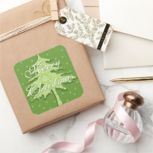 Grüner Weihnachtsbaum mit Sternen Quadratischer Aufkleber