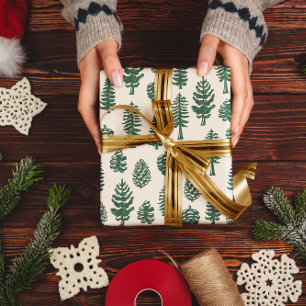 Grüner Weihnachtsbaum Pine Tree Weißer Schnee Geschenkpapier