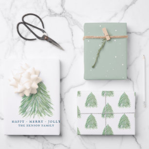 Grüner Weihnachtsbaum Wasserfarben Zeichnung Urlau Geschenkpapier Set