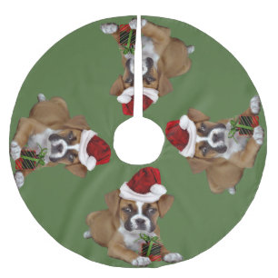 Grüner Weihnachtsboxer-Welpen-Baum-Rock Polyester Weihnachtsbaumdecke