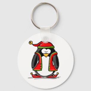 Grüner Weihnachtself-Pinguin Schlüsselanhänger