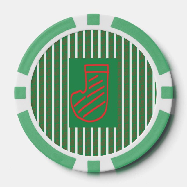 Grüner Weihnachtsstrumpf auf Grün Pokerchips (Vorderseite)