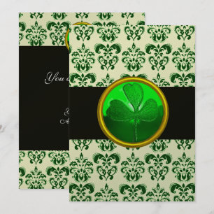 GRÜNER WEISSER DAMAST MIT SHAMROCK Schwarz Silber Einladung