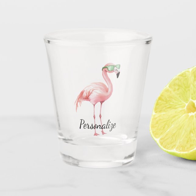 Grüner weißer Flamingo-Strand Schnapsglas (Vorderseite)