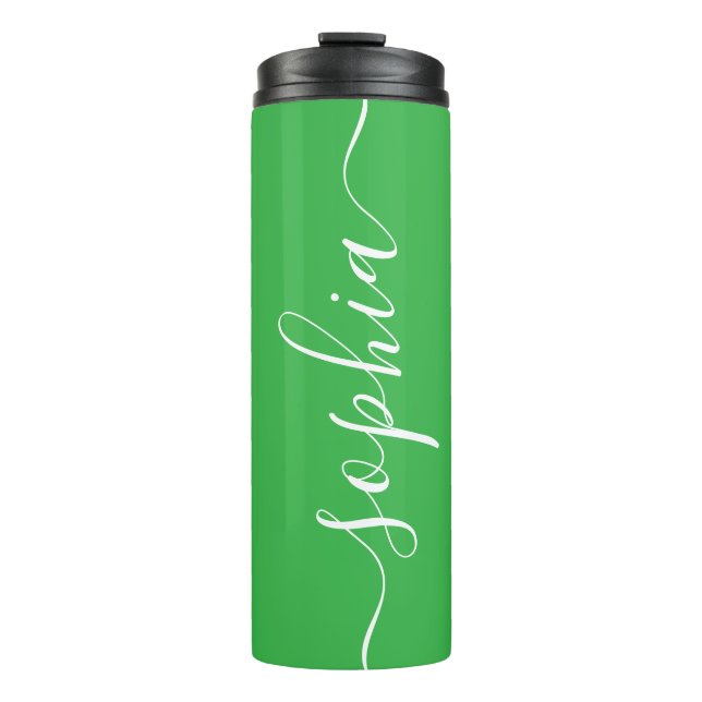 Grüner Weißer Schriftzug Individueller Name Thermo Thermosbecher (Vorderseite)