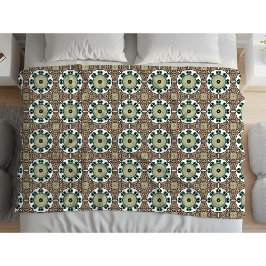 Grüner, weißer und brauner Mandala Fleecedecke