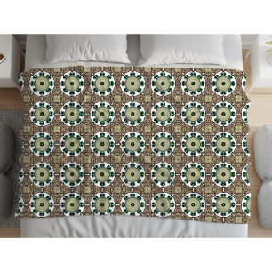 Grüner, weißer und brauner Mandala Fleecedecke