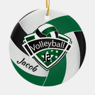 Grüner, weißer und schwarzer Volleyball Keramik Ornament