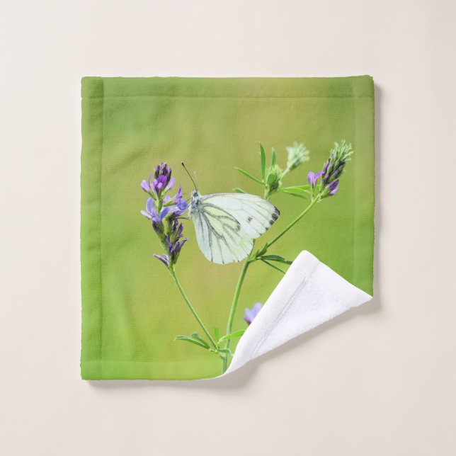 Grüner Weißschmetterling Badhandtuch Set (Waschlappen)