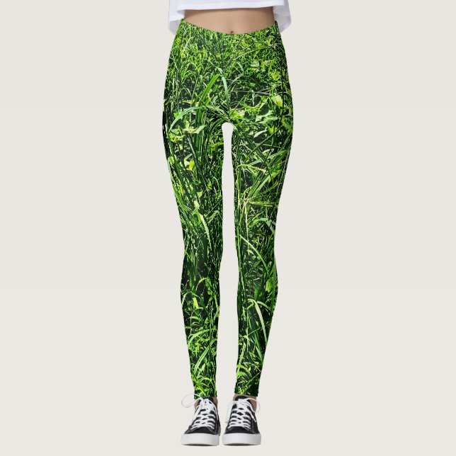 Grüner Wildgraswald Leggings (Vorderseite)