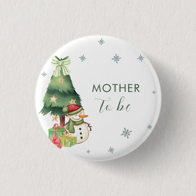 Grüner Winter Schneemann Mutter werdende Baby-Part Button (Vorderseite)