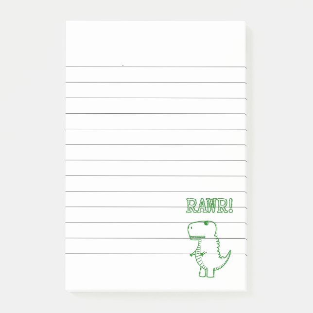 Grüner wütender T Rex Dino liniert Post-it Klebezettel (Vorderseite)