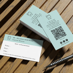Grüner Zahnarzt Zahn Logo Social Media und QR Code Visitenkarte