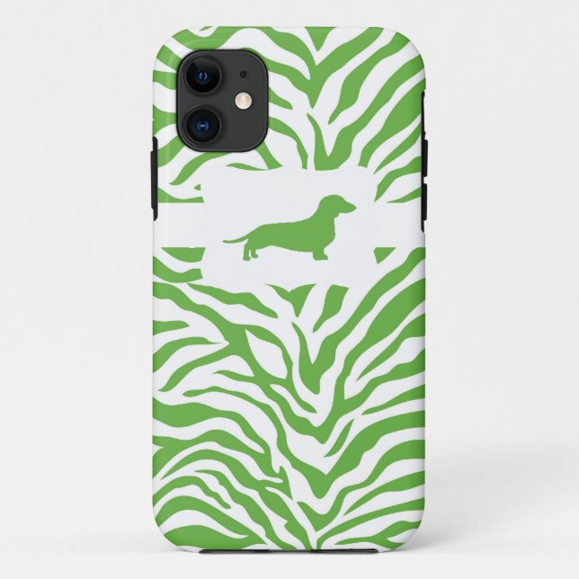 Grüner Zebra-Streifen w/Dachshund Case-Mate iPhone Hülle (Rückseite)
