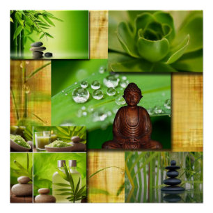Grüner Zen u. Buddha-Ruhe-Collage Poster