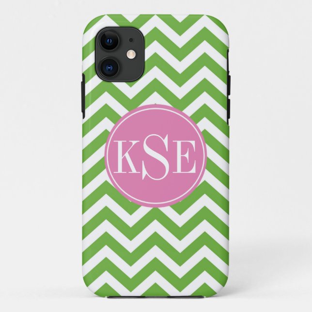 Grüner Zickzack Streifenmonogrammapfel iphone 5 Case-Mate iPhone Hülle (Rückseite)
