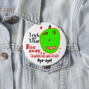 Grüner Zombie-Kürbis-Süßes-oder-Saures Button