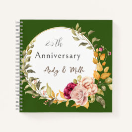 Grünes 25. Hochzeitsgeschenk für ein paar Blumenre Notizbuch